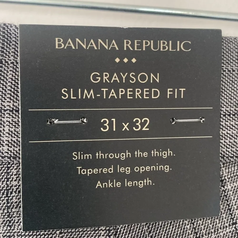 New Banana Republic Gray Checkered Lightweight Pants Slim Tapered Fit New tags